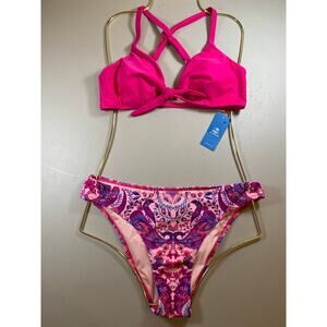 NWT Cupshe Pink Paisley Bikini Set with Faux Tie Front Size Medium